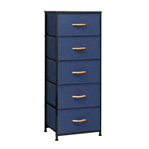 18" Blue and Black Steel and Fabric Five Drawer Chest