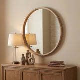 28" Brown Solid Wood Round Framed Accent Mirror