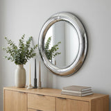 32" Silver Round Curved Frame Accent Mirror