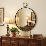 23" Black Round Metal Framed Accent Mirror