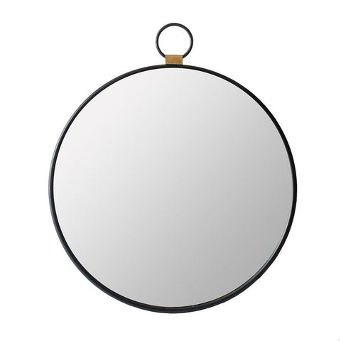 28" Black Round Iron Framed Accent Mirror