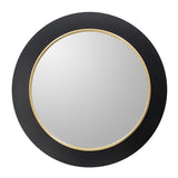32" Black And Gold Lighted Round Metal Framed Accent Mirror