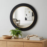 32" Black And Gold Lighted Round Metal Framed Accent Mirror