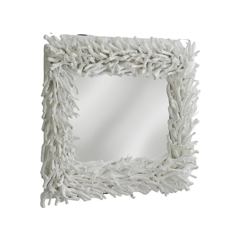 28" White Rattan Framed Accent Mirror