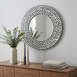 24" Black And White Round Wood And Shell Framed Accent Mirror