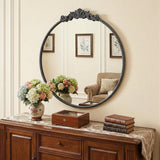 32" Black Crowned Top Iron Framed Accent Mirror