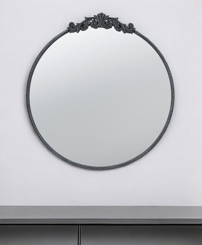 32" Black Crowned Top Iron Framed Accent Mirror