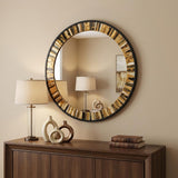 32" Brown and Black Faux Stone Round Framed Accent Mirror