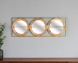 14" Brown and Gold Aluminum and Wood Geometric Framed Accent Mirror
