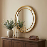 35" Gold Geo Dot Round Double Frame Accent Mirror