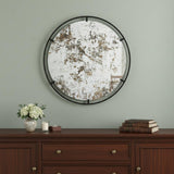 32" Black Round Iron Framed Accent Mirror