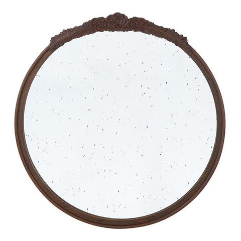 30" Brown Crowned Top Antiqued Glass Framed Accent Mirror