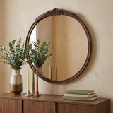 30" Brown Crowned Top Antiqued Glass Framed Accent Mirror