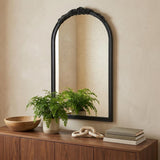 42" Black Crowned Top Antiqued Glass Arch Framed Accent Mirror