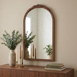 42" Brown Crowned Top Antiqued Glass Arch Framed Accent Mirror