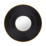 32" Black And Gold Round Wood And Metal Framed Accent Mirror