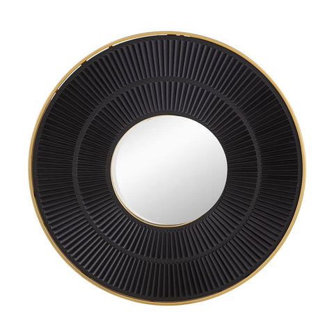 32" Black And Gold Round Wood And Metal Framed Accent Mirror