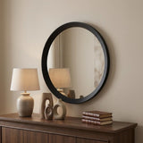 20" Black Round Wood Framed Accent Mirror