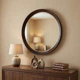 20" Dark Brown Round Wood Framed Accent Mirror