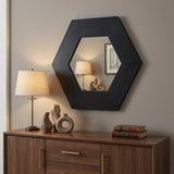 19" Black Hexagon Wood Framed Accent Mirror