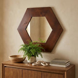 19" Dark Brown Hexagon Solid Wood Framed Accent Mirror