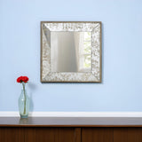 15" Brown Square Framed Antiqued Damask Accent Mirror