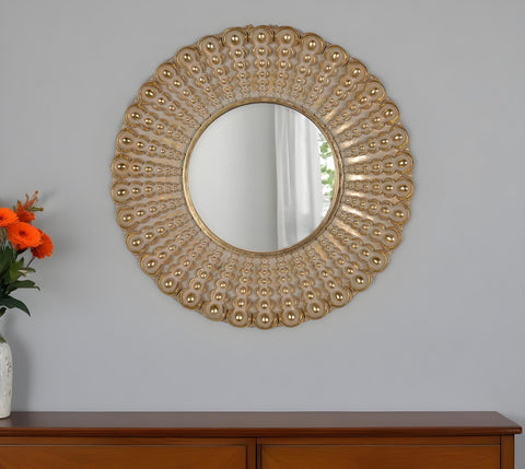 19" Gold Beaded Sunburst Resin Framed Accent Mirror