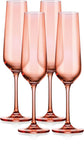Set of Four Coral Crystal Narrow Stemmed Champagne Flutes