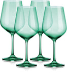 Set of Four Green Crystal Balloon Bowl Stemmed Red Wine Glass