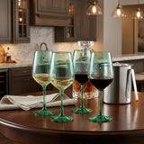 Set of Four Green Crystal Balloon Bowl Stemmed Red Wine Glass