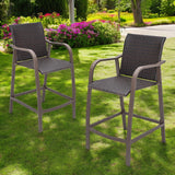 Set of Two 28" Brown Aluminum Outdoor Counter Height Bar Chairs