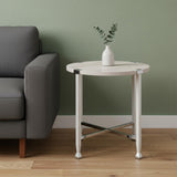 24" Chrome And White Oak Manufactured Wood And Metal Round End Table