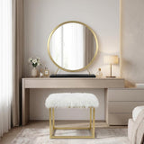 Set of Two Gold Black and White Metal And Faux Fur Freestanding Makeup Mirror And Stool