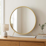 19" Brass Metal Round Freestanding Ornate Framed Makeup Shaving Tabletop Mirror