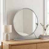 19" Gray Metal Round Freestanding Ornate Framed Makeup Shaving Tabletop Mirror