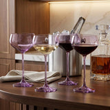 Set of Four Purple Crystal Shallow Bowl Stemmed Coupe