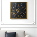 35" Black And Gold Glass And Metal Exposed Gear Square Wall Clock