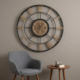 56" Circle Copper Metal and Glass Analog Exposed Gear Wall Clock