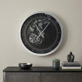 23" Circle Black and Silver Wood and Glass Analog Wall Clock