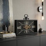 13" Black and Gold Metal and Glass Analog Vintage Style Crackle Wall Clock