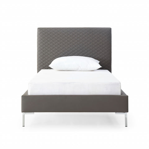 Gray and Dark Gray Wood And Faux Leather Twin Bed Frame