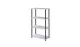 44" Antiqued White And Black Distressed Metal and Wood Four Tier Etagere Bookcase