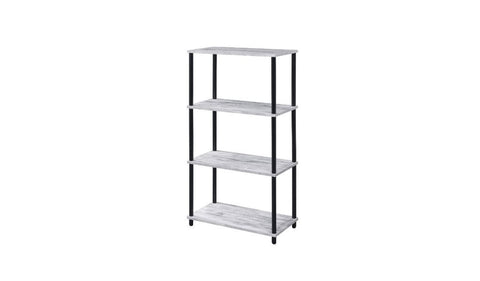 44" Antiqued White And Black Distressed Metal and Wood Four Tier Etagere Bookcase