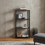 44" Black Metal and Wood Four Tier Etagere Bookcase