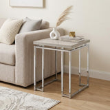 24" Chrome And Natural Oak Manufactured Wood And Metal Square End Table