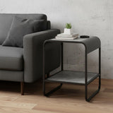 21" Black And Concrete Gray Manufactured Wood And Metal Rectangular End Table With Shelf