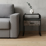 22" Black And Gray Wood And Metal Square End Table With Drawer And Shelf