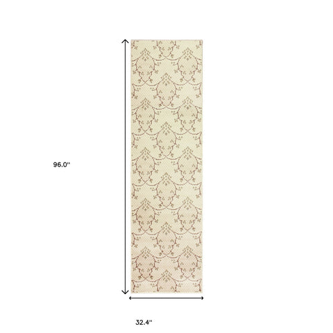 8' Beige Floral Vines Runner Rug