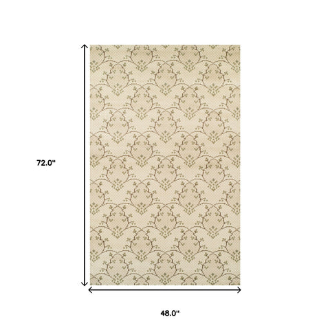4' X 6' Beige Floral Vines Area Rug