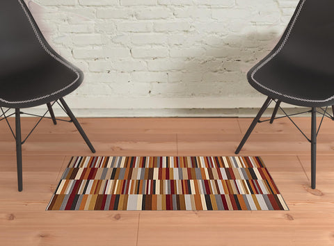 2' X 3' Gray Beige And Red Indoor Outdoor Area Rug